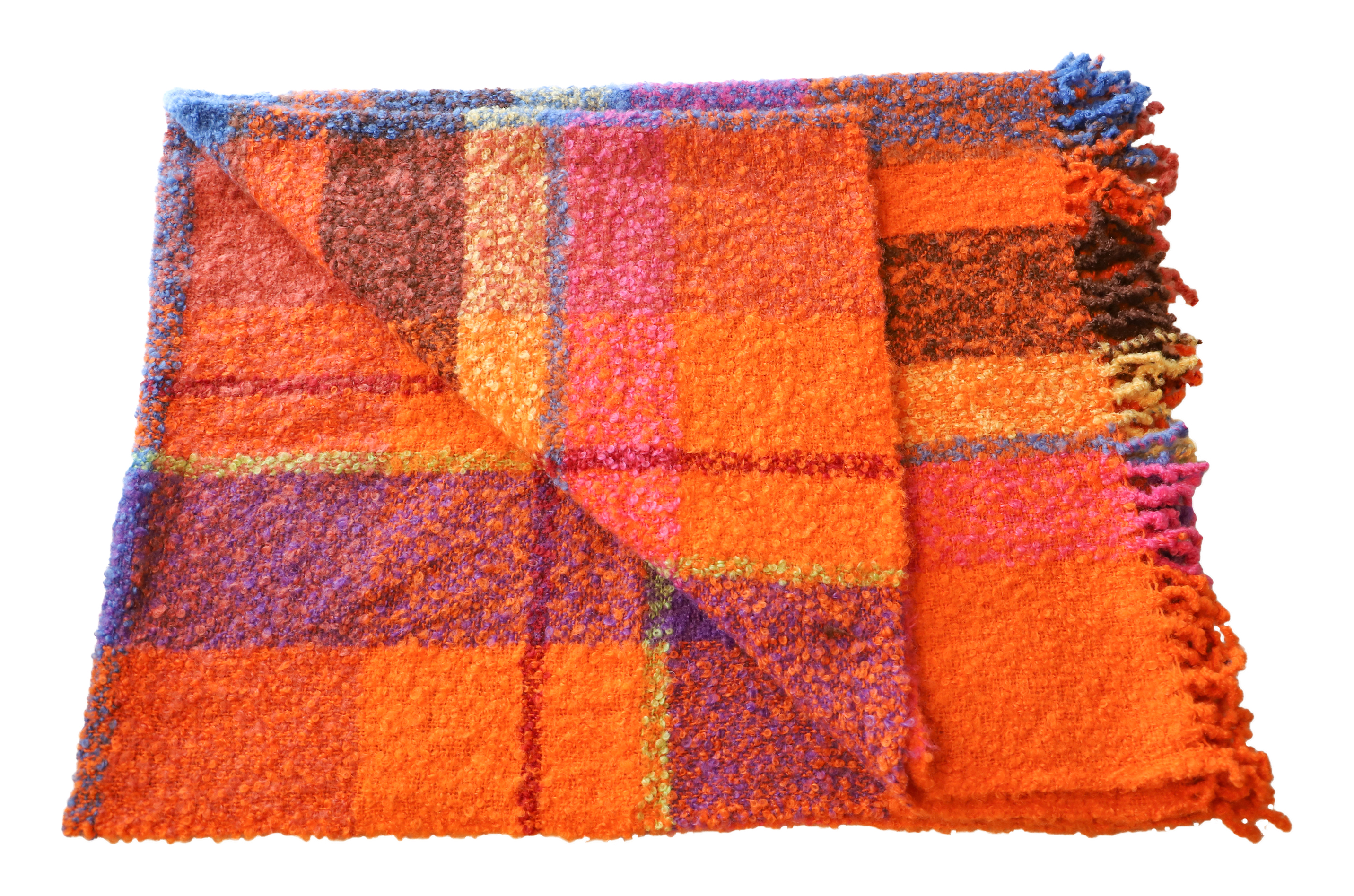 Kuscheldecke Kati-ungeraut-orange-kariert-handgewebt-ksg
